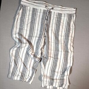 Alexander Jordan Linen Blend Striped Crop Pants XL Black White Drawstring Casual